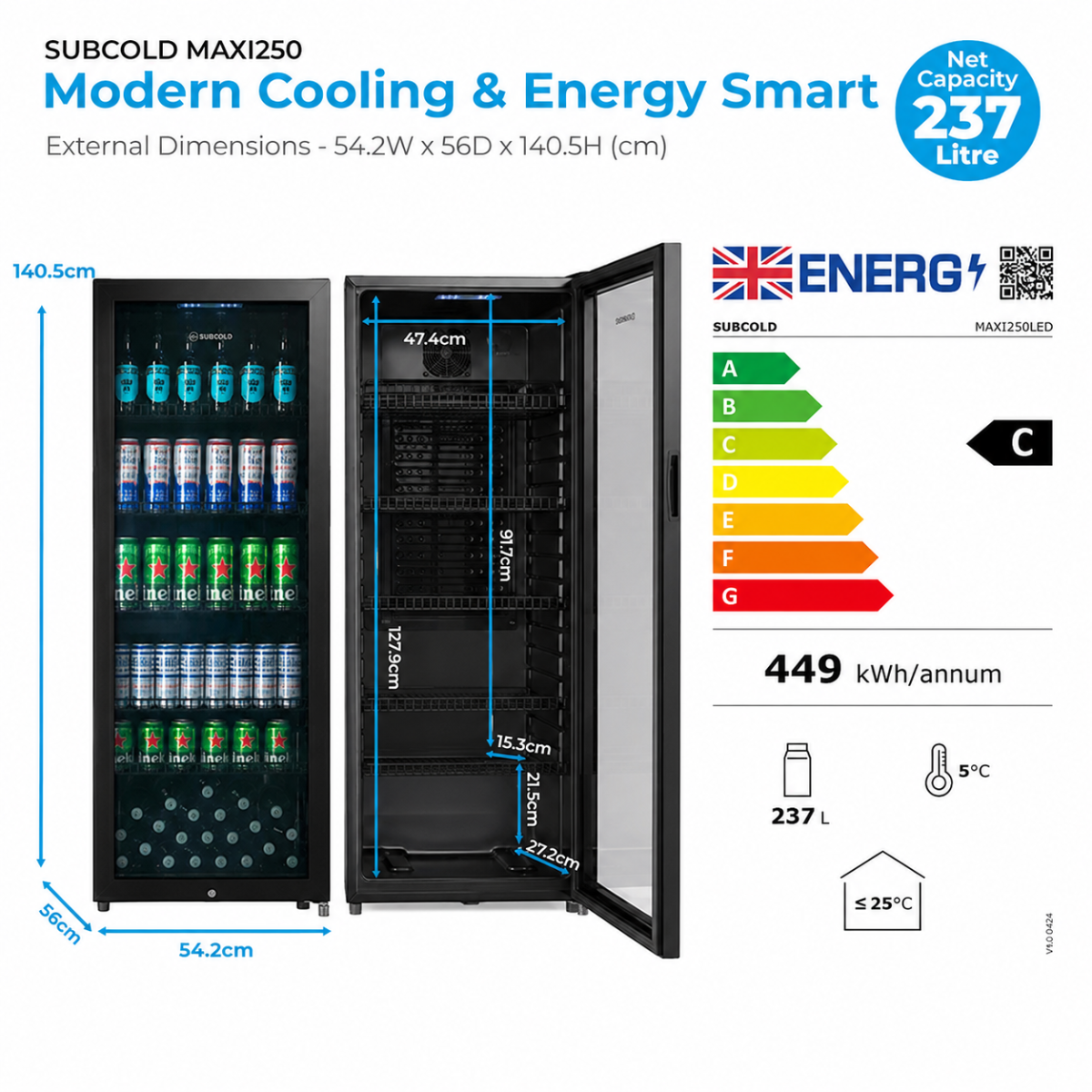 Subcold Maxi250 Tall Drinks Fridge Black 1:1 product thumbnail - upload manually