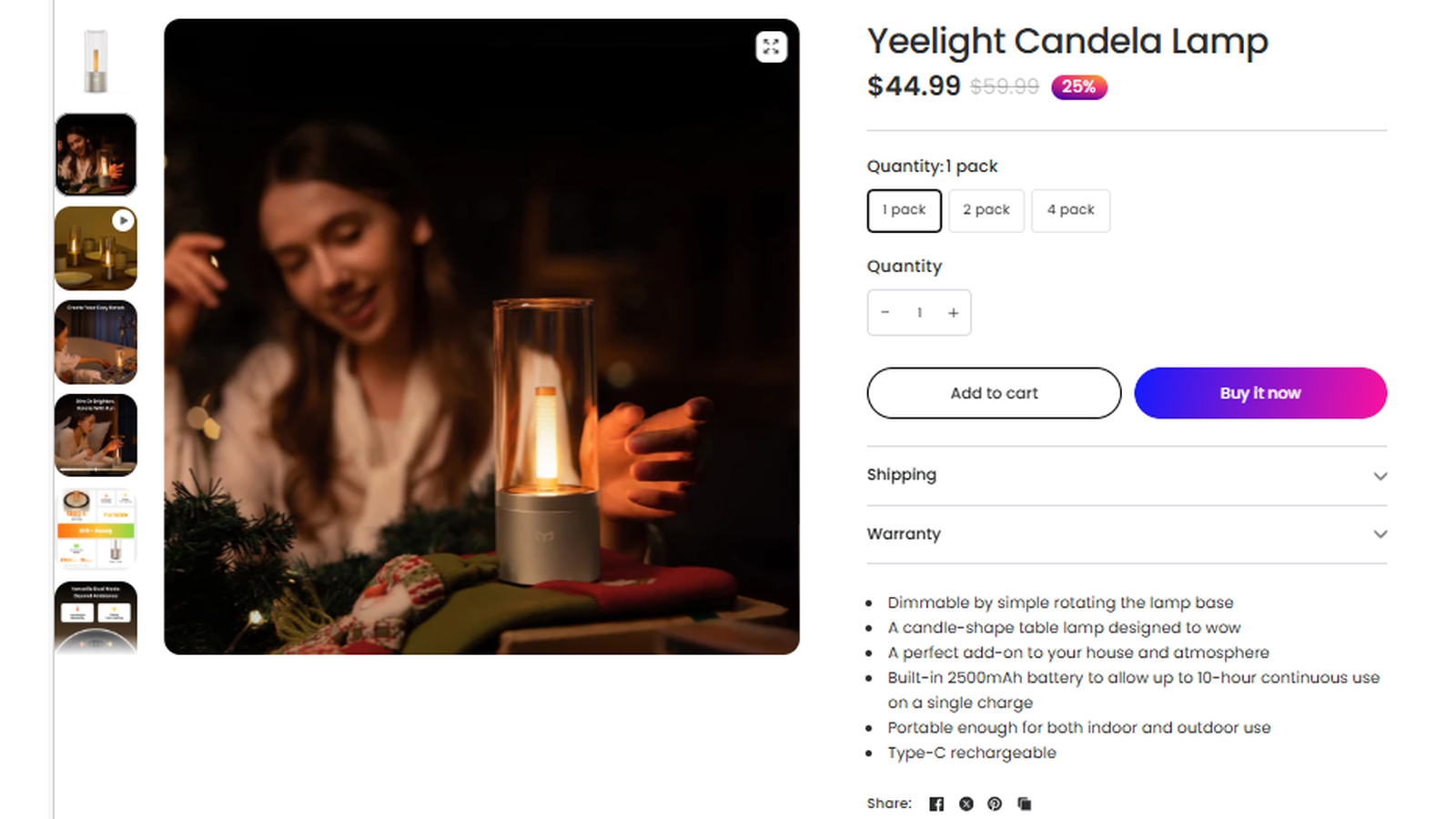 Yeelight Candela Lamp current sale price and product proof