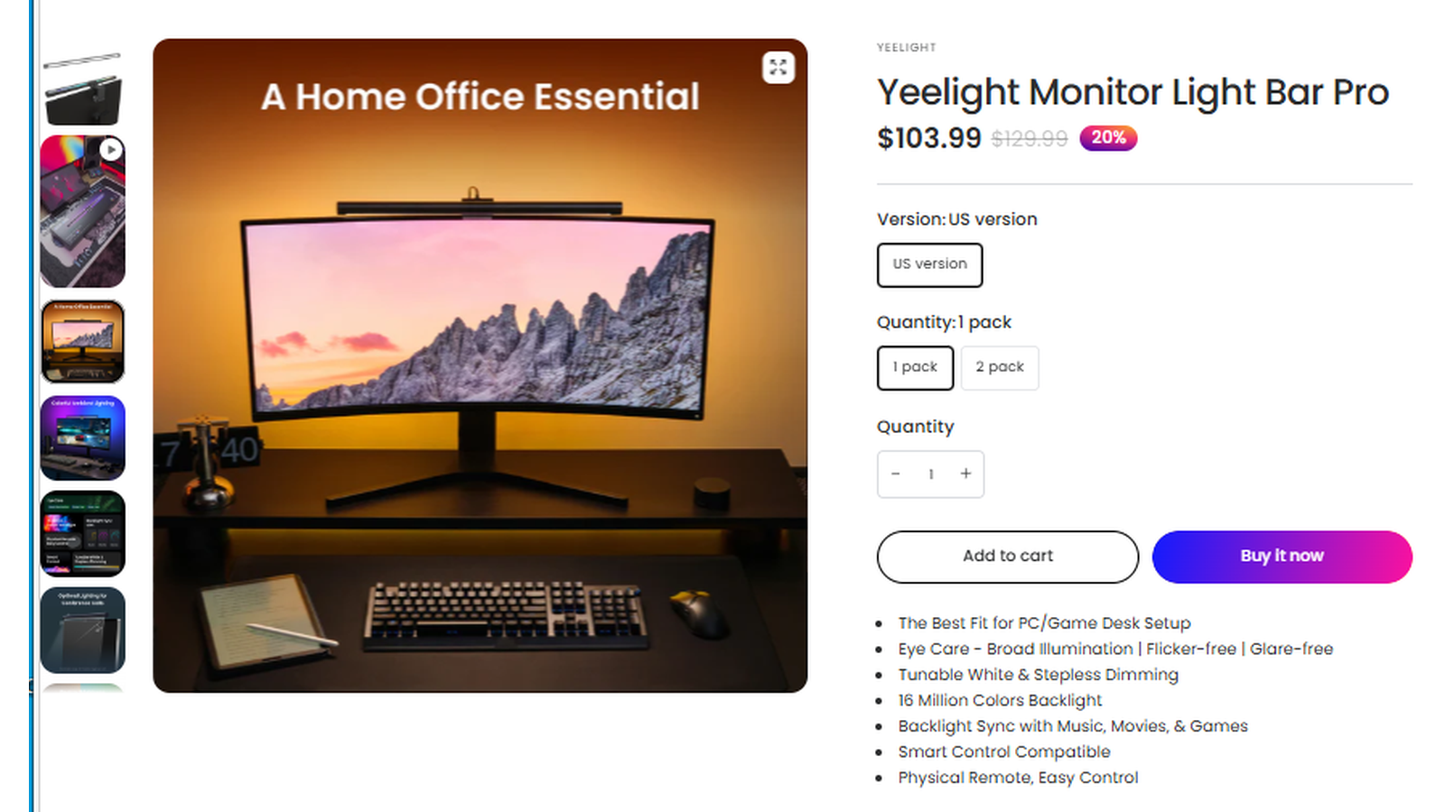 Yeelight Monitor Light Bar Pro current sale price and product proof