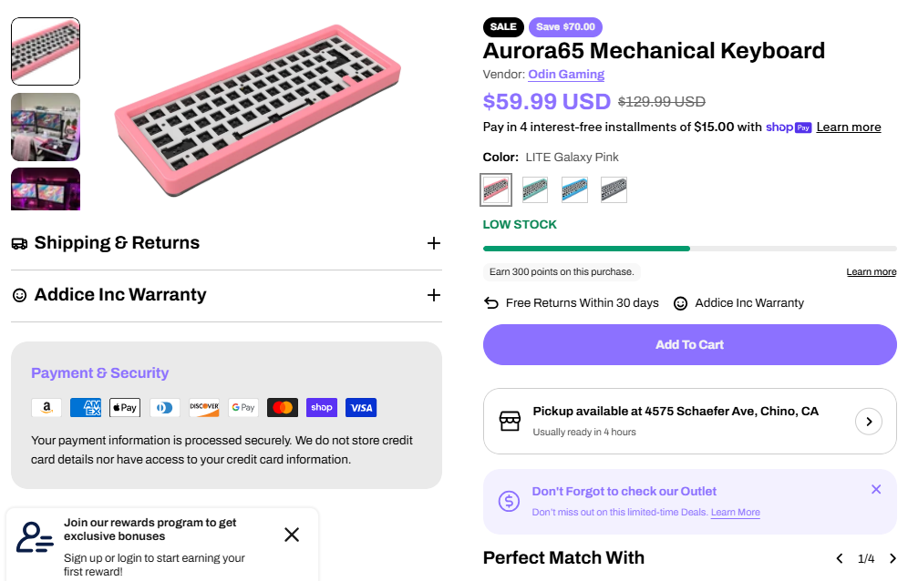 Aurora65 Mechanical Keyboard sale price proof