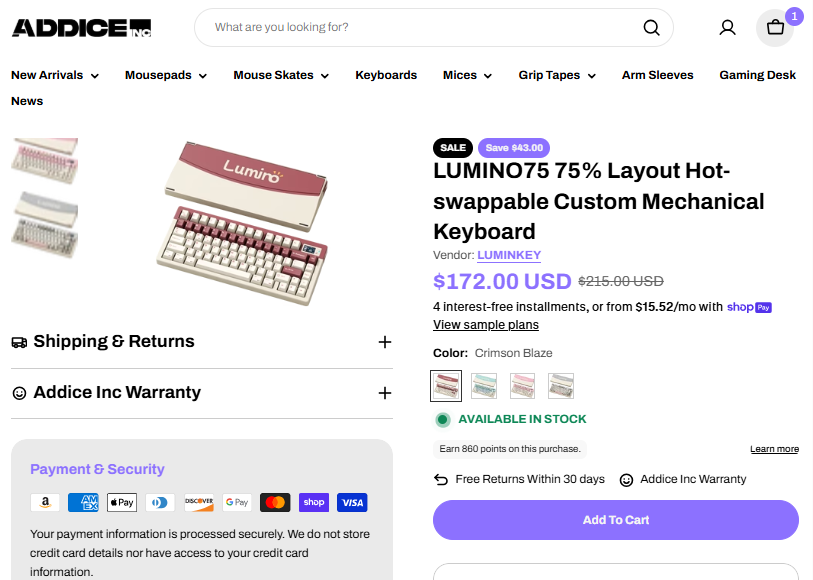 LUMINO75 75% Hot-Swappable Mechanical Keyboard sale price proof