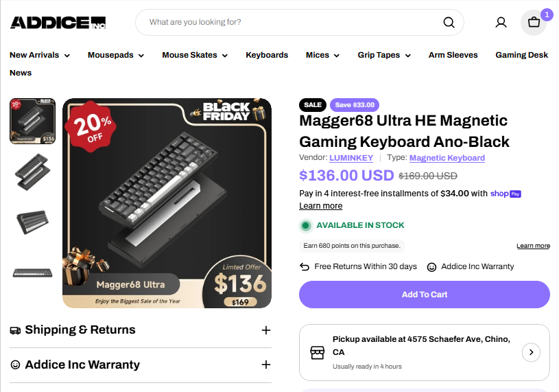 Magger68 Ultra HE Magnetic Gaming Keyboard sale price proof