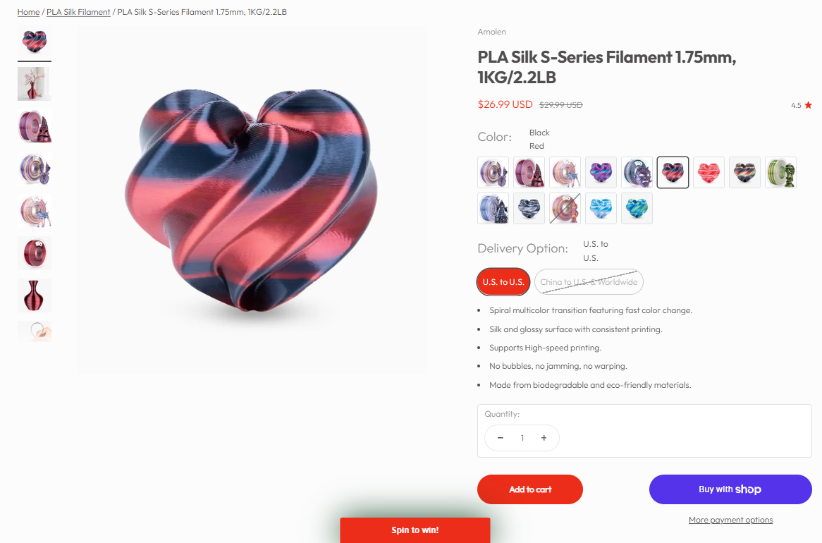 PLA Silk S-Series Filament 1.75mm,