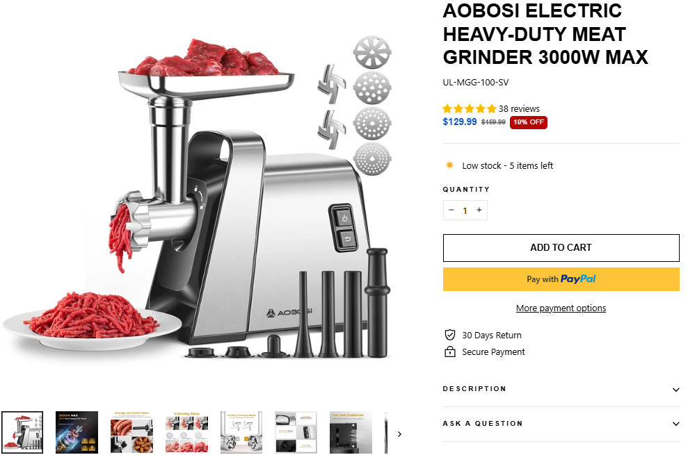 AOBOSI Electric Heavy-Duty Meat Grinder 3000W Max
