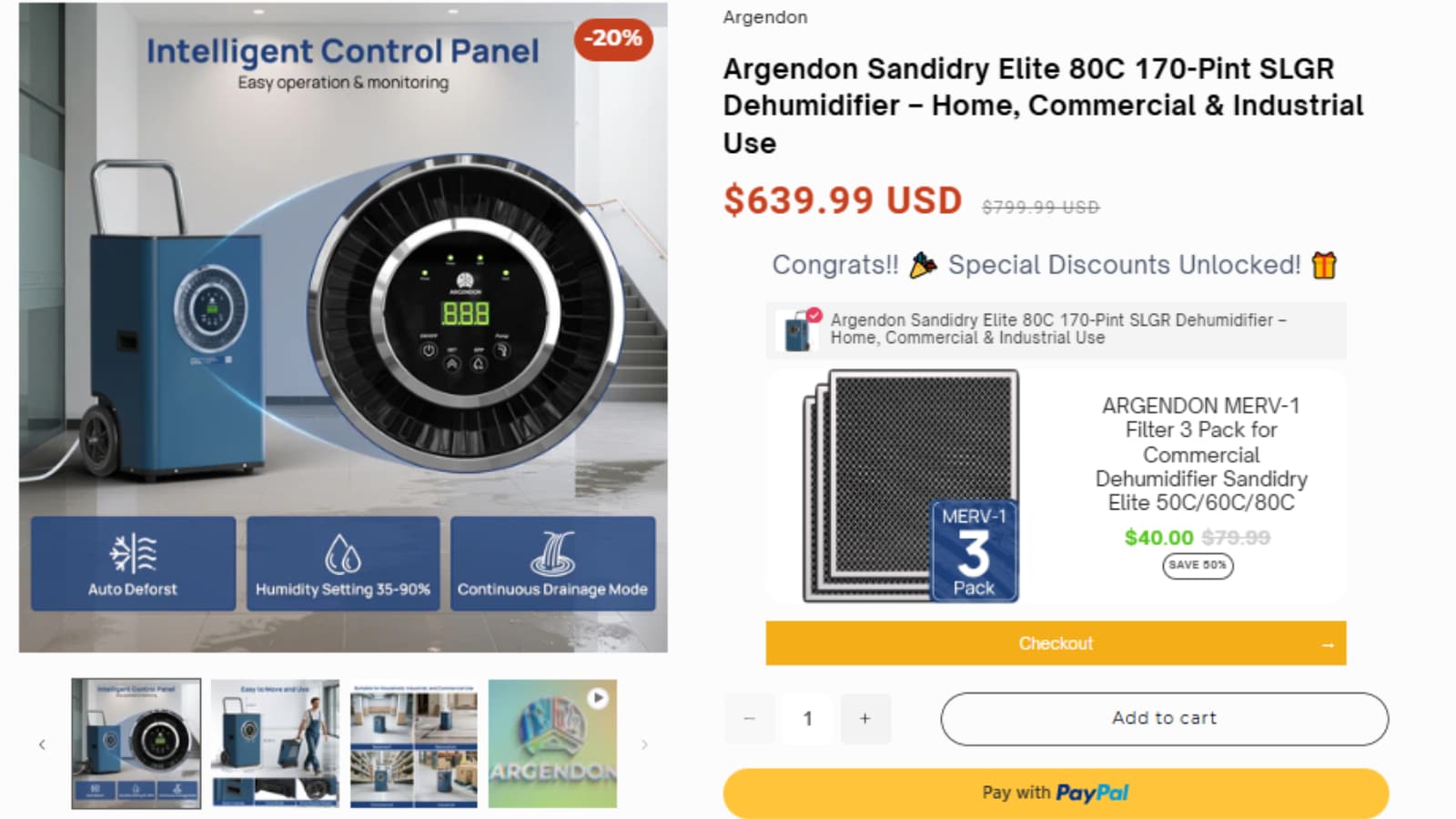 Argendon Sandidry Elite 80C Save $160 SLGR dehumidifier deal