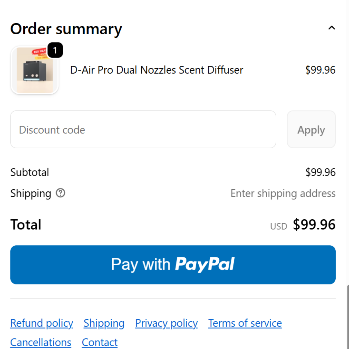 Real Aromadd checkout total proof screenshot