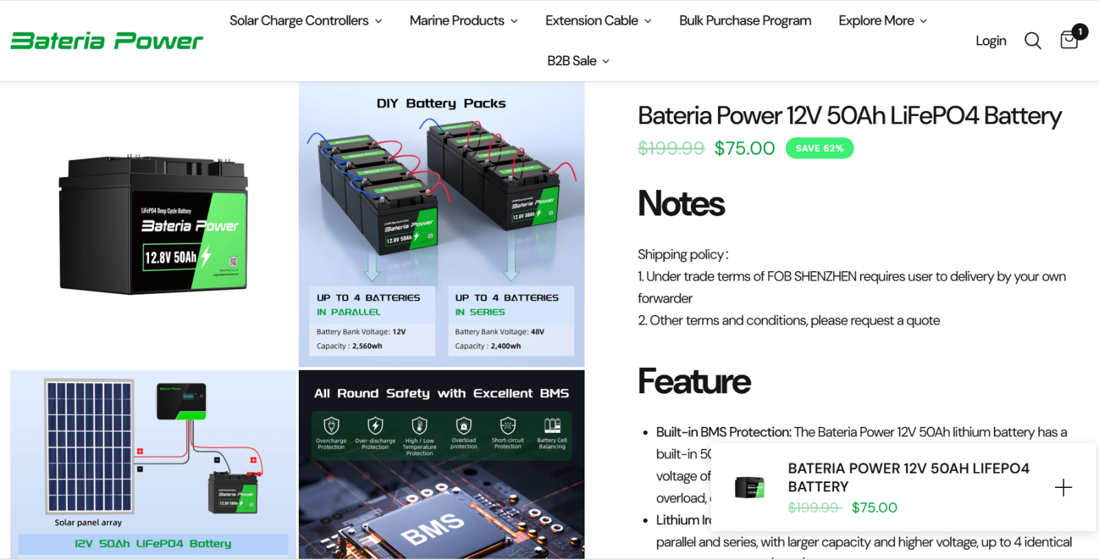 Bateria Power 12V 50Ah LiFePO4 Battery