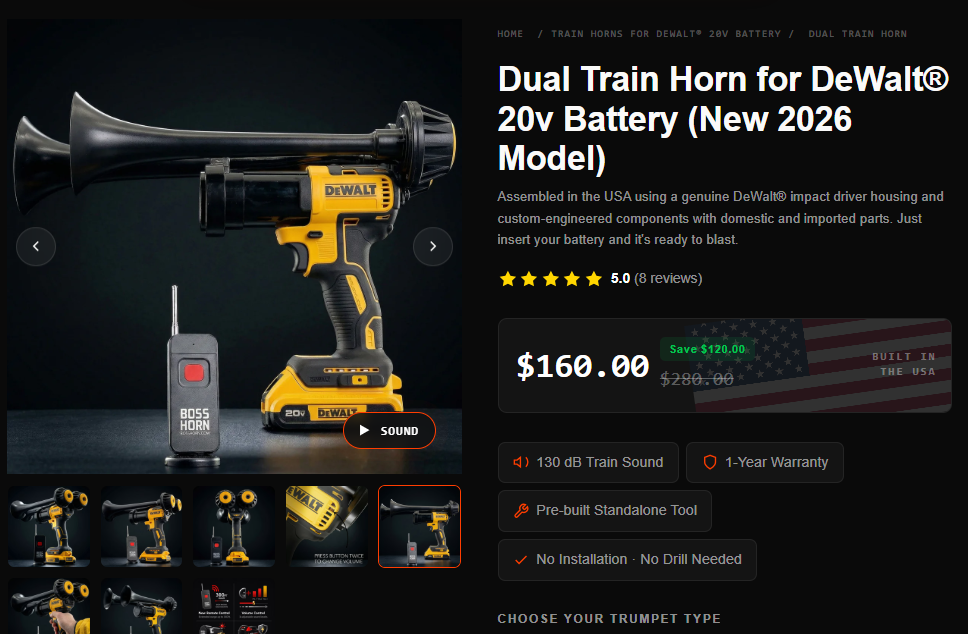 Dual Train Horn for DeWalt 20v Battery New 2026 Model sale price proof