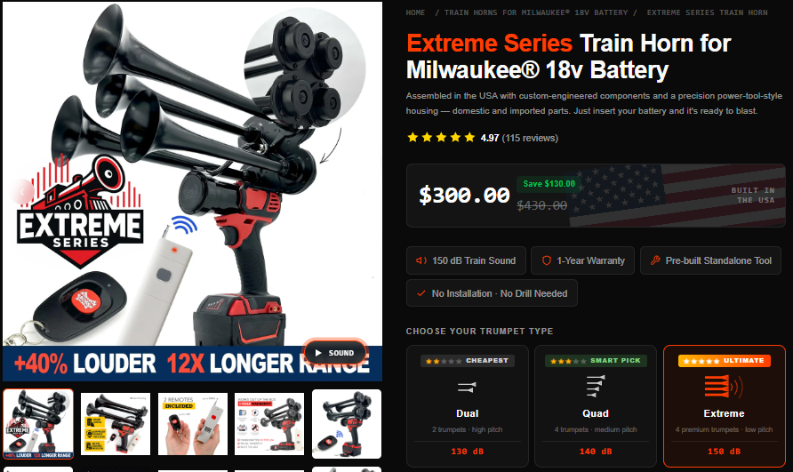 Extreme Series Train Horn for Milwaukee 18V Battery sale price proof