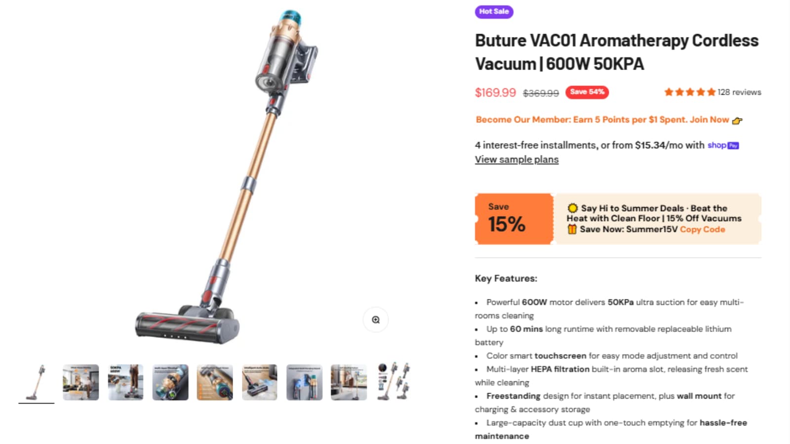 Buture VAC01 Cordless Vacuum Deal Proof Buture VAC01 aromatherapy cordless vacuum deal proof showing $169.99 sale price and $369.99 original price