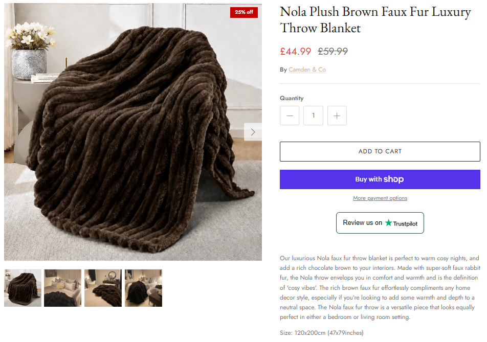 Camden & Co faux fur throw