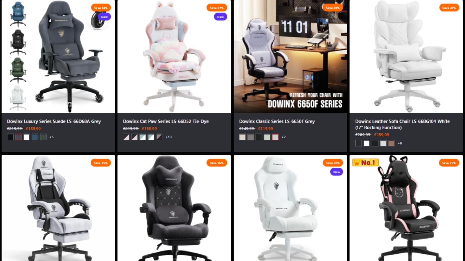 Dowinx EU sale collection showing office gaming and sofa chairs