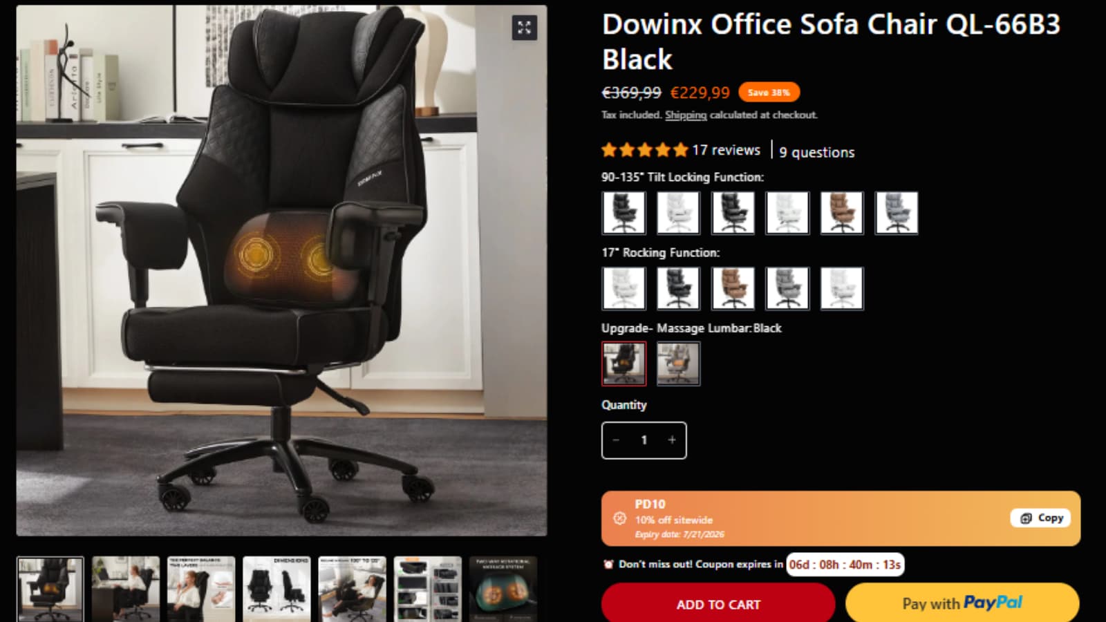 Dowinx Office Sofa Chair QL-66B3 Black current sale price and product proof