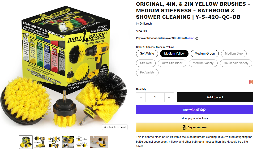 Original, 4in, & 2in Yellow Brushes - Medium Stiffness - Bathroom & Shower Cleaning