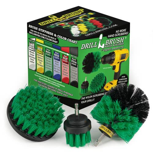 Drillbrush Green Brush Kit with Original, 4-inch and 2-inch medium-stiff brushes for kitchen cleaning