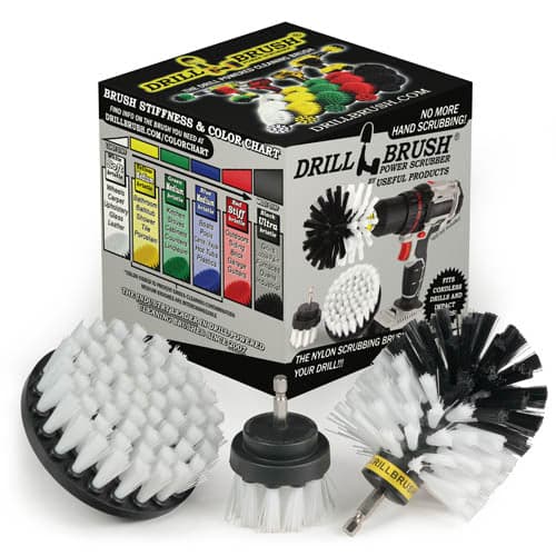 Drillbrush White Brush Kit with Original, 4-inch and 2-inch soft brushes for car interiors and upholstery