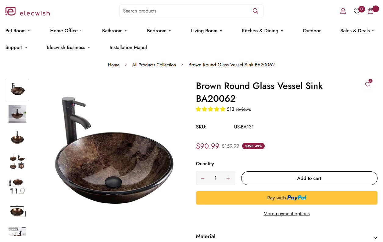 Brown Round Glass Vessel Sink BA20062