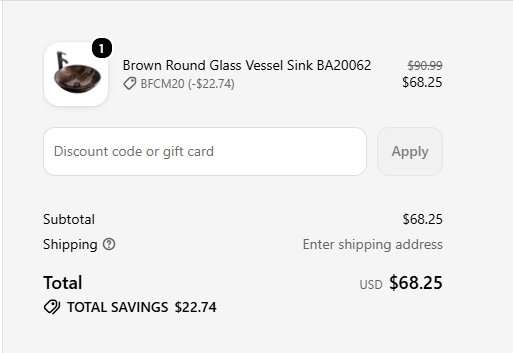 Code: BFCM20 - Extra 25% Off _Elecwish Brown Round Glass Vessel Sink BA20062