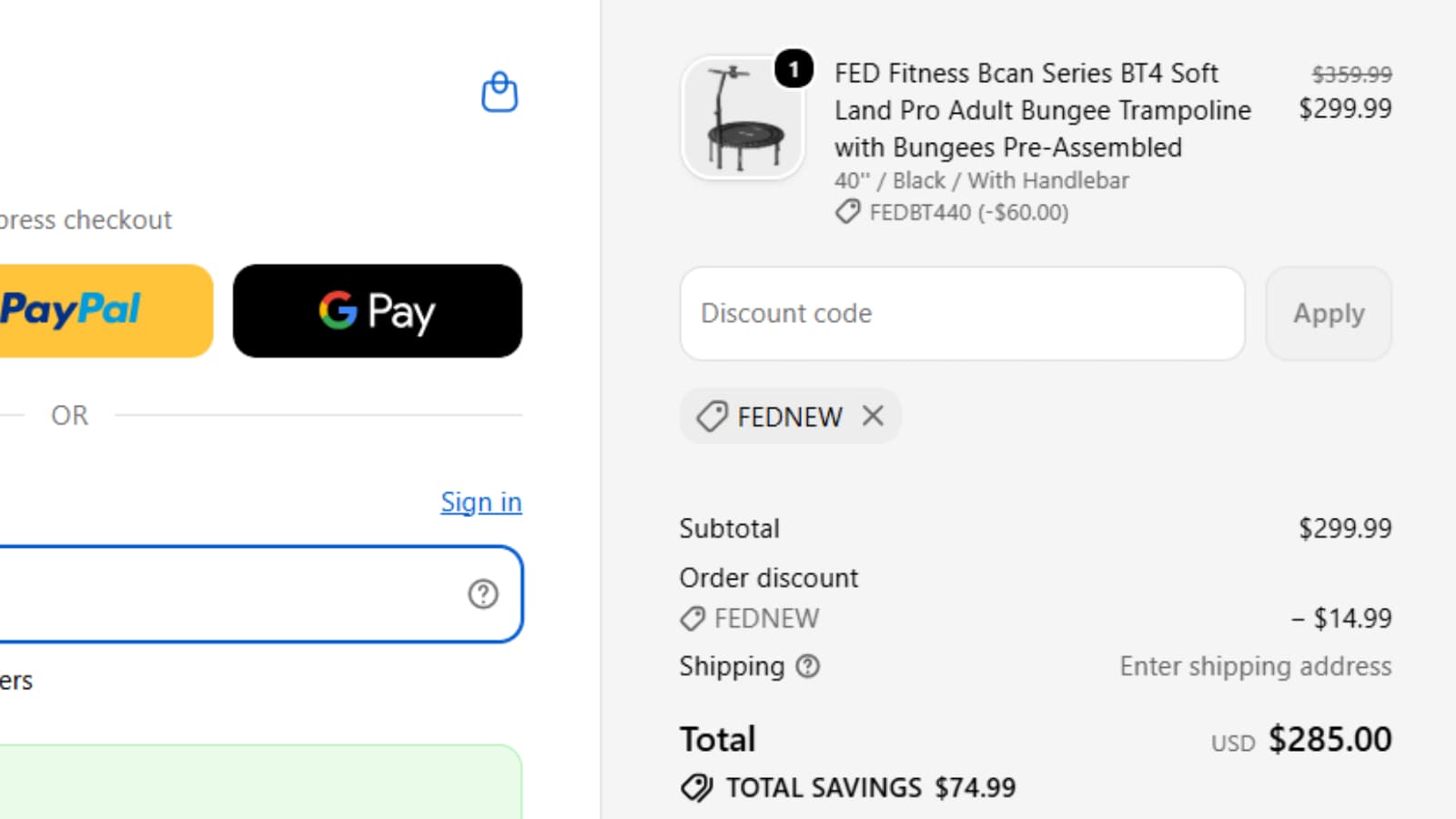 FED Fitness FEDNEW coupon code checkout proof saving 14.99 dollars