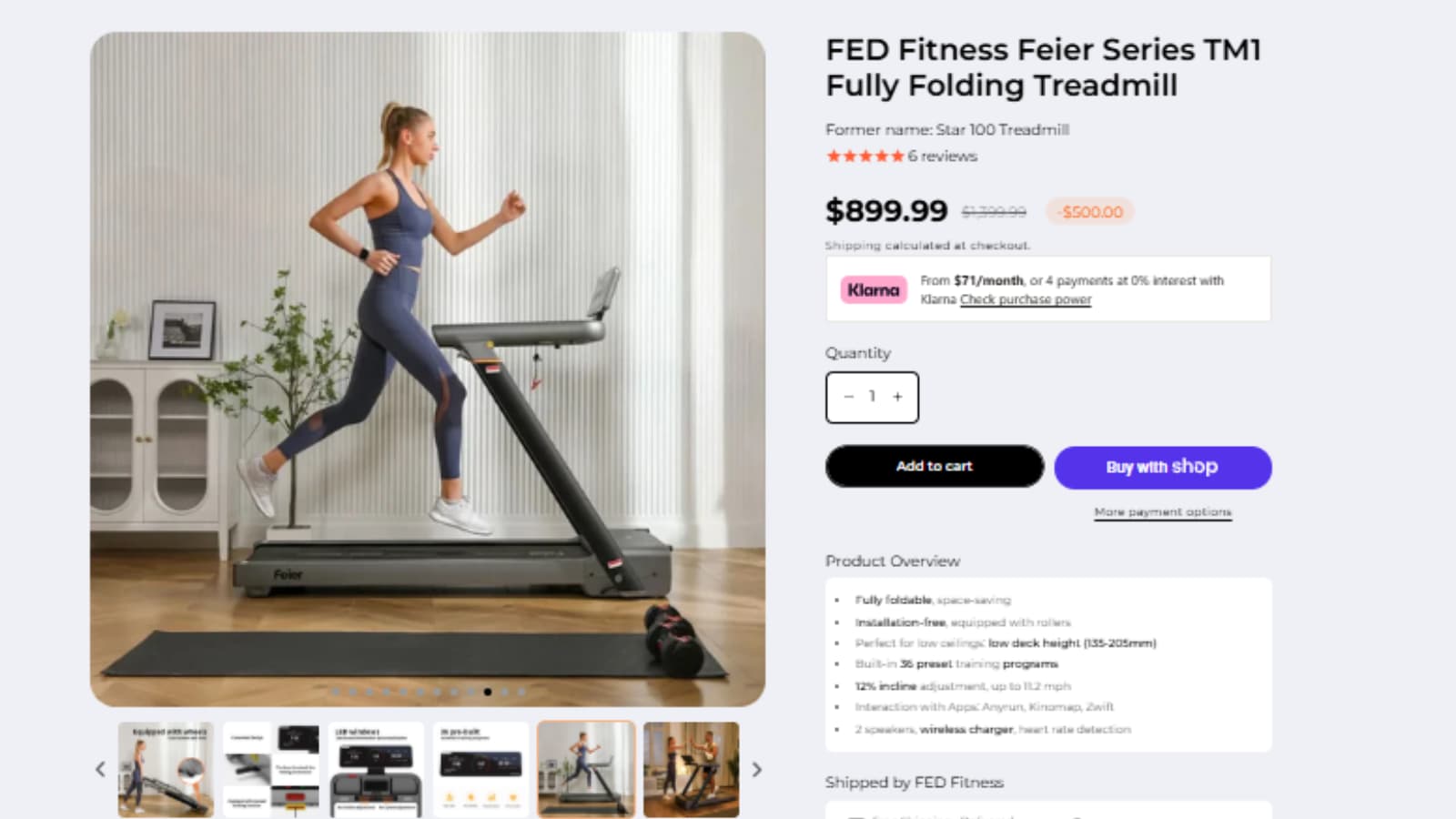 FED Fitness TM1 Fully Folding Treadmill deal thumbnail with Save 544 dollars total savings
