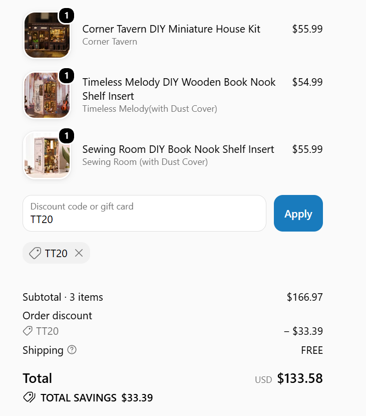 code TT20 when buy 3  items