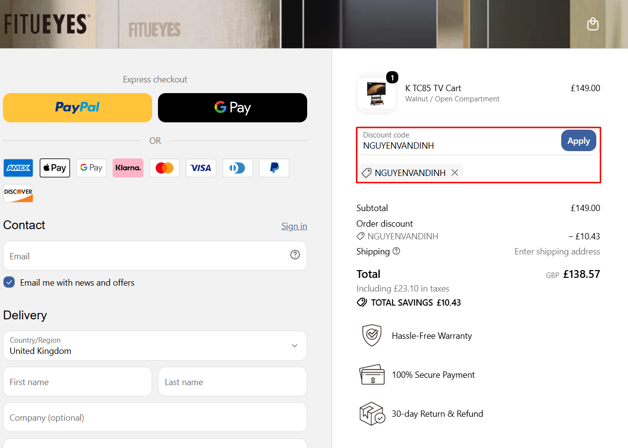 code NGUYENVANDINH 7% Off_K TC85 TV Cart.png