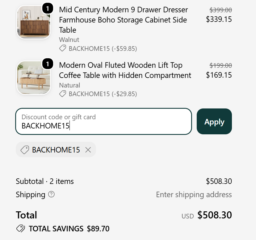 GiraTree code BACKHOME15 saves 15% on two eligible furniture items