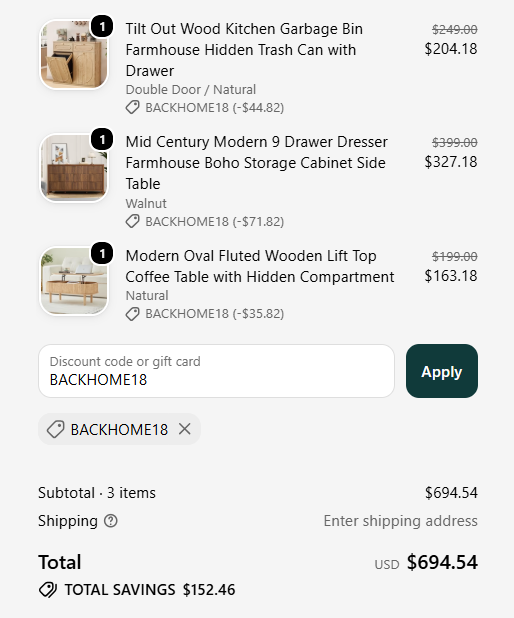 GiraTree code BACKHOME18 saves 18% on three eligible furniture items