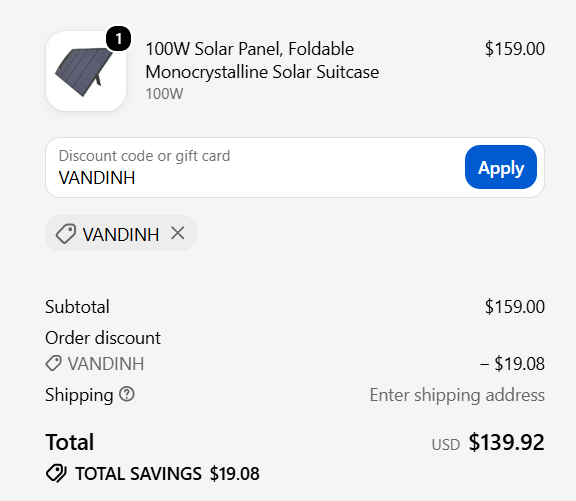 code VANDINH _100W Solar Panel, Foldable Monocrystalline Solar Suitcase.png