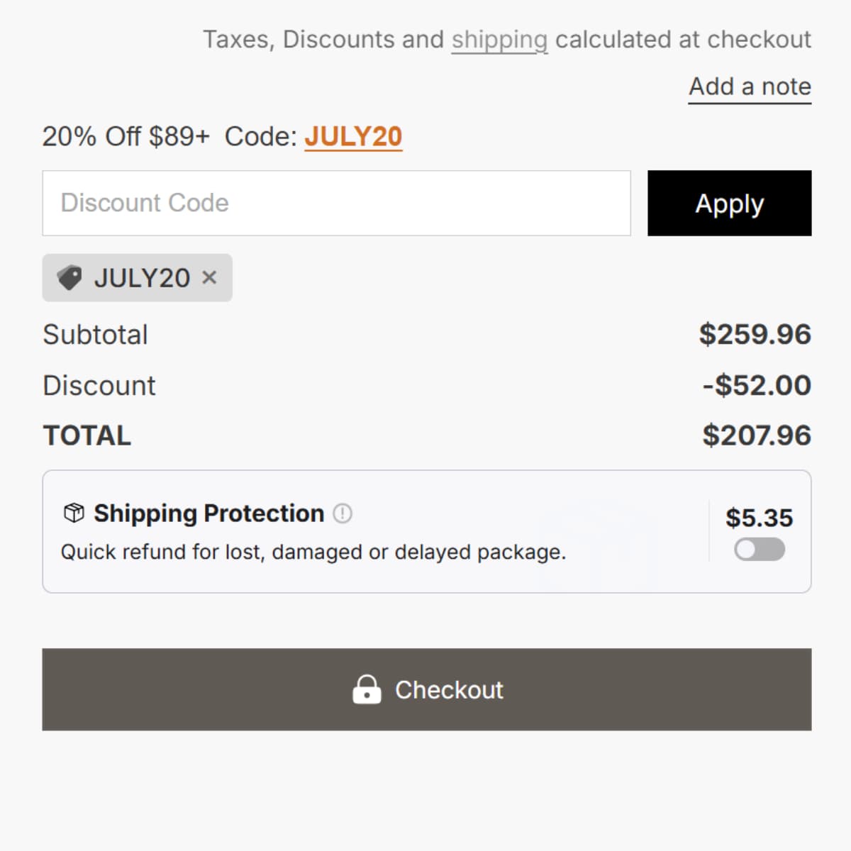 JULY20 Joydeco coupon code proof showing 20 percent off Independence Day Sale cart