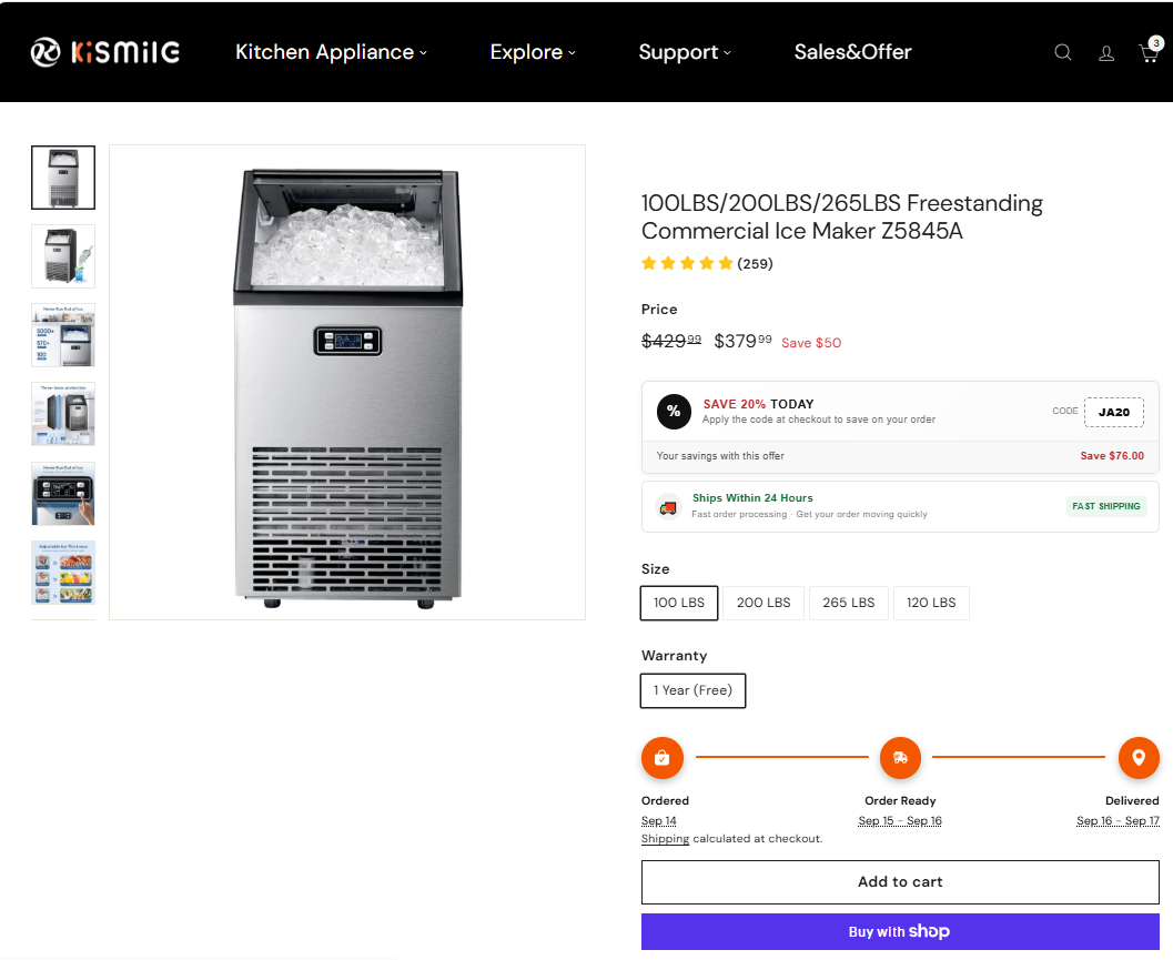 Freestanding Commercial Ice Maker Z5845A