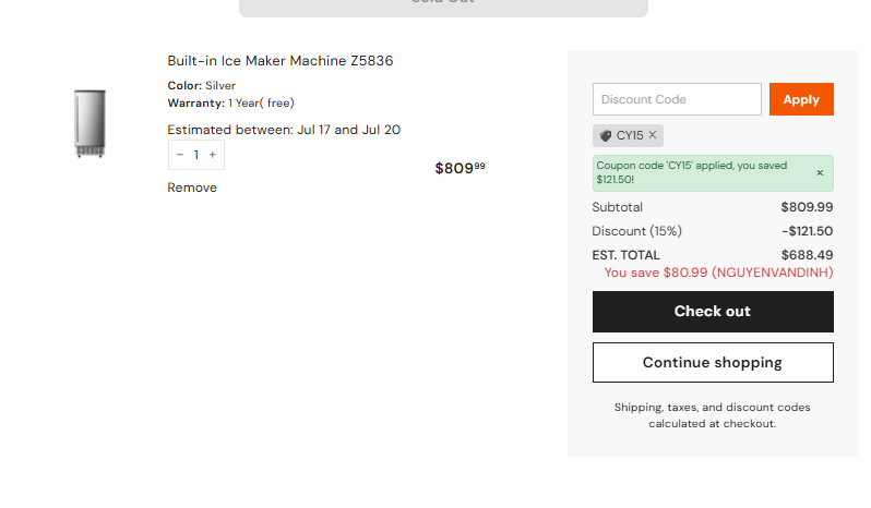 CY15 checkout proof for Z5836