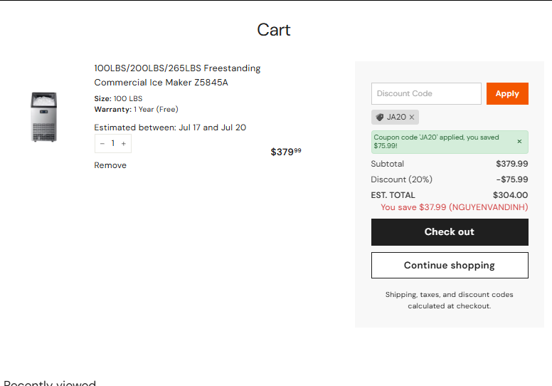 JA20 checkout proof for Z5845A