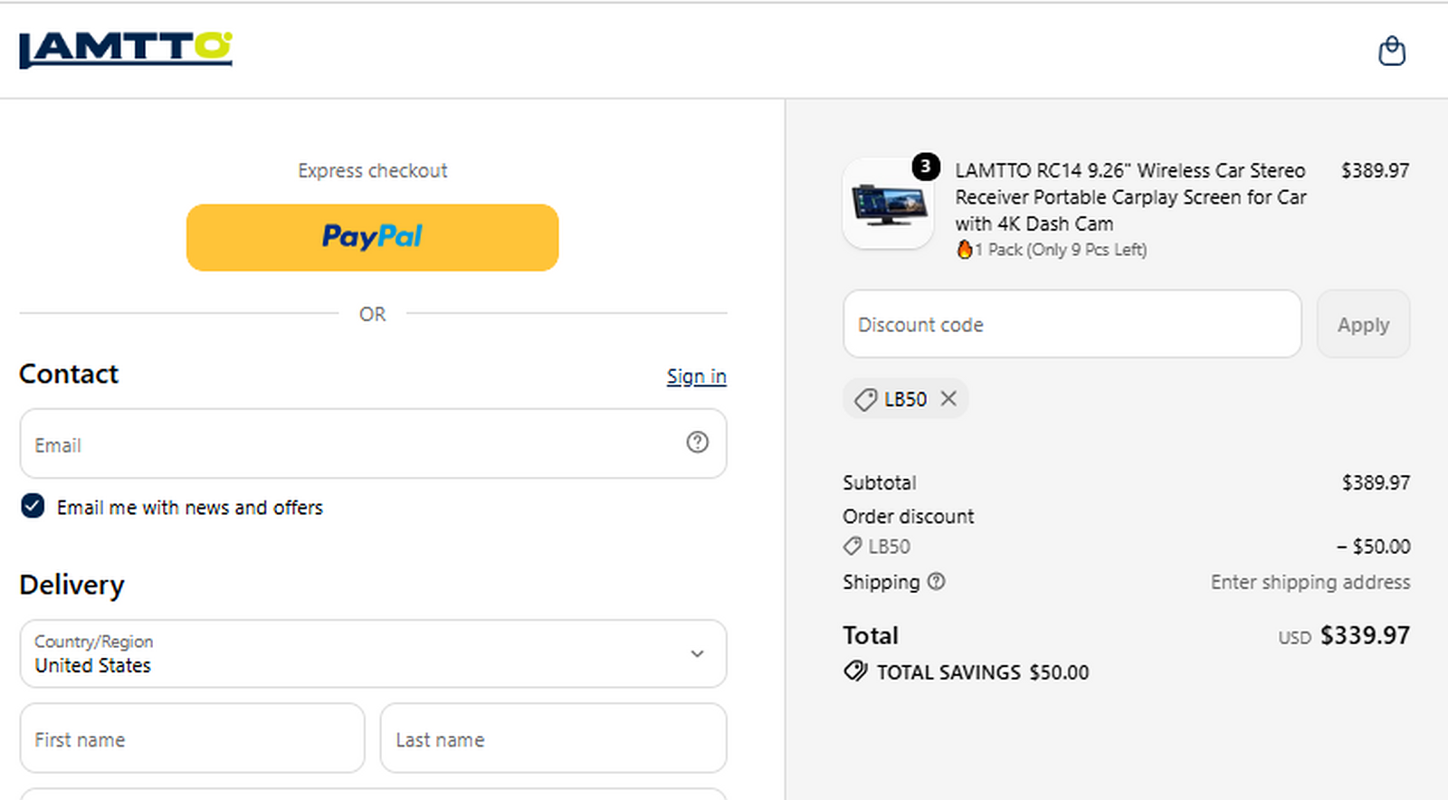 LB50 checkout proof