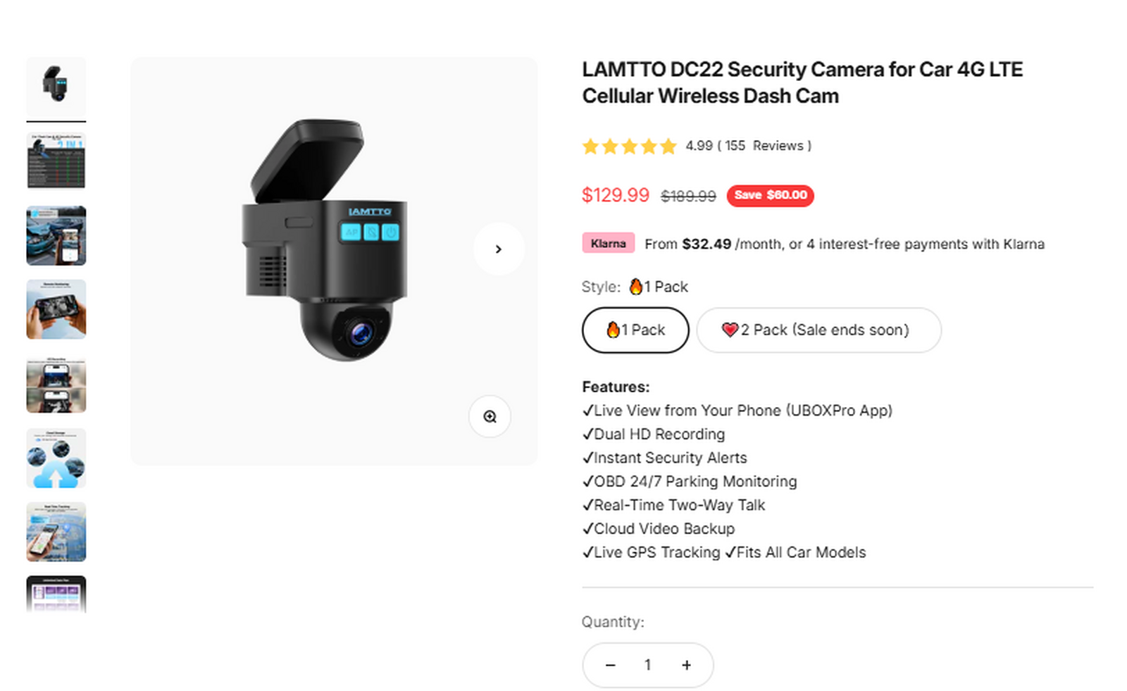 LAMTTO DC22 cellular dash cam sale