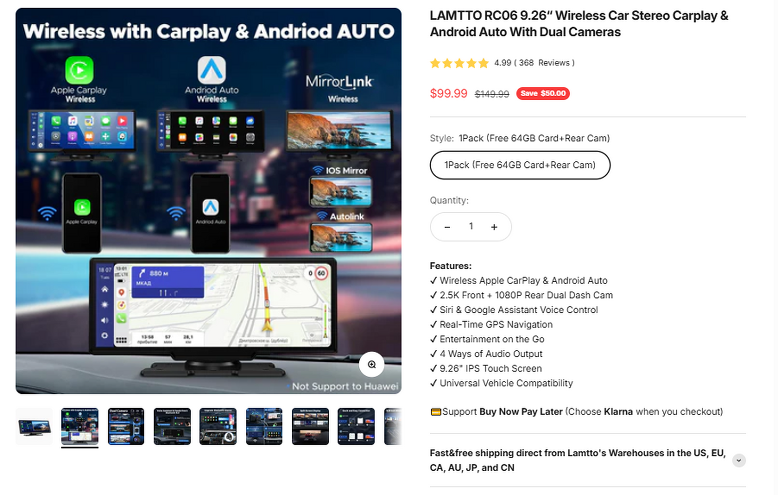 LAMTTO RC06 CarPlay screen sale