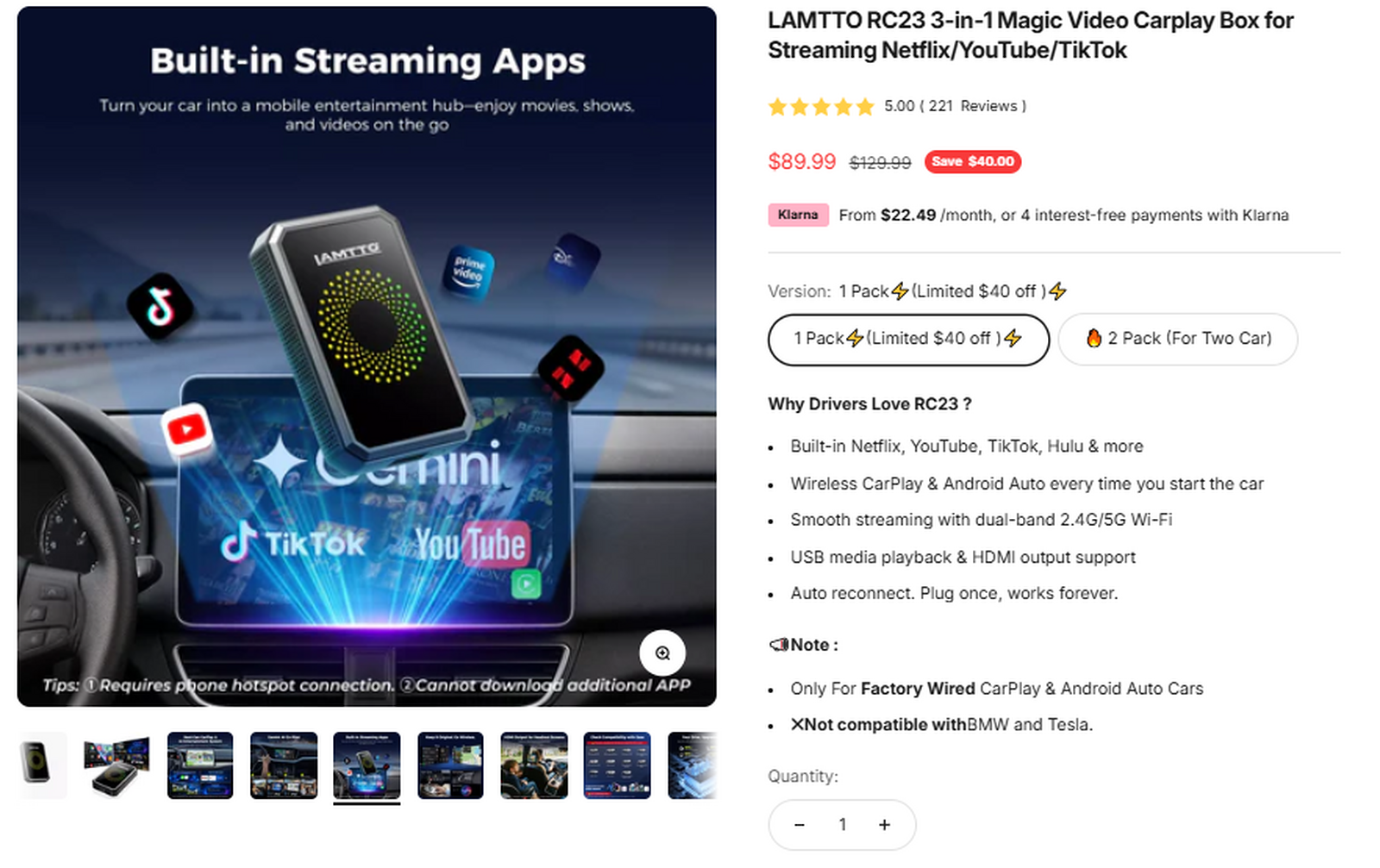LAMTTO RC23 CarPlay AI Box sale