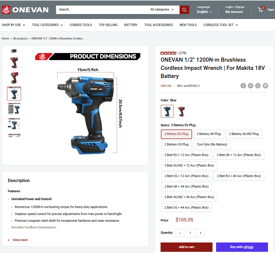 1200N·m Brushless Cordless Impact Wrench