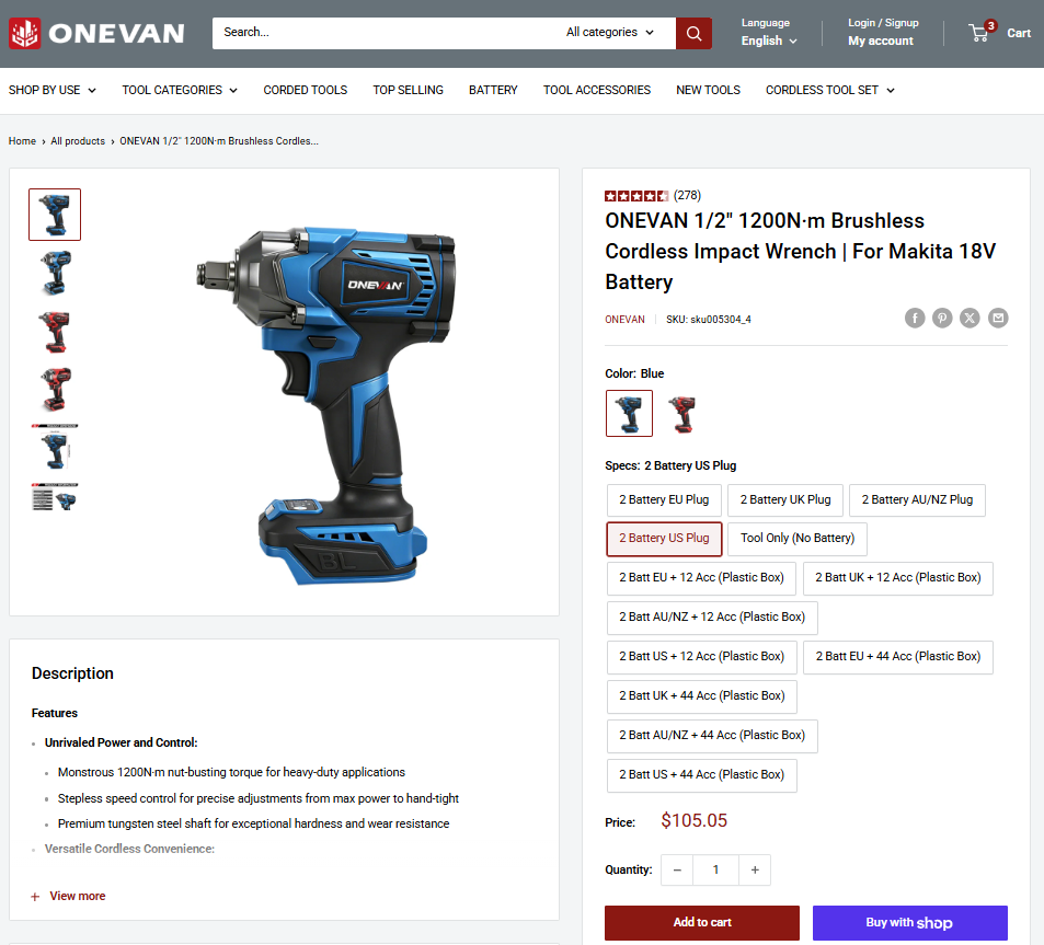 1200N·m Brushless Cordless Impact Wrench