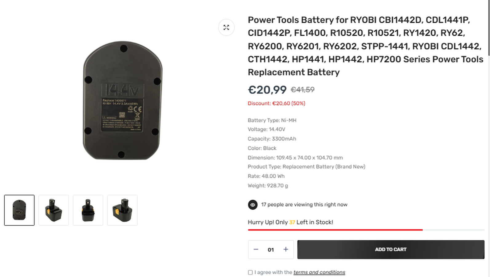 PowerSmartakku RYOBI CBI1442D Replacement Battery Deal PowerSmartakku RYOBI CBI1442D replacement battery deal: EUR 41.59 reduced to EUR 20.99