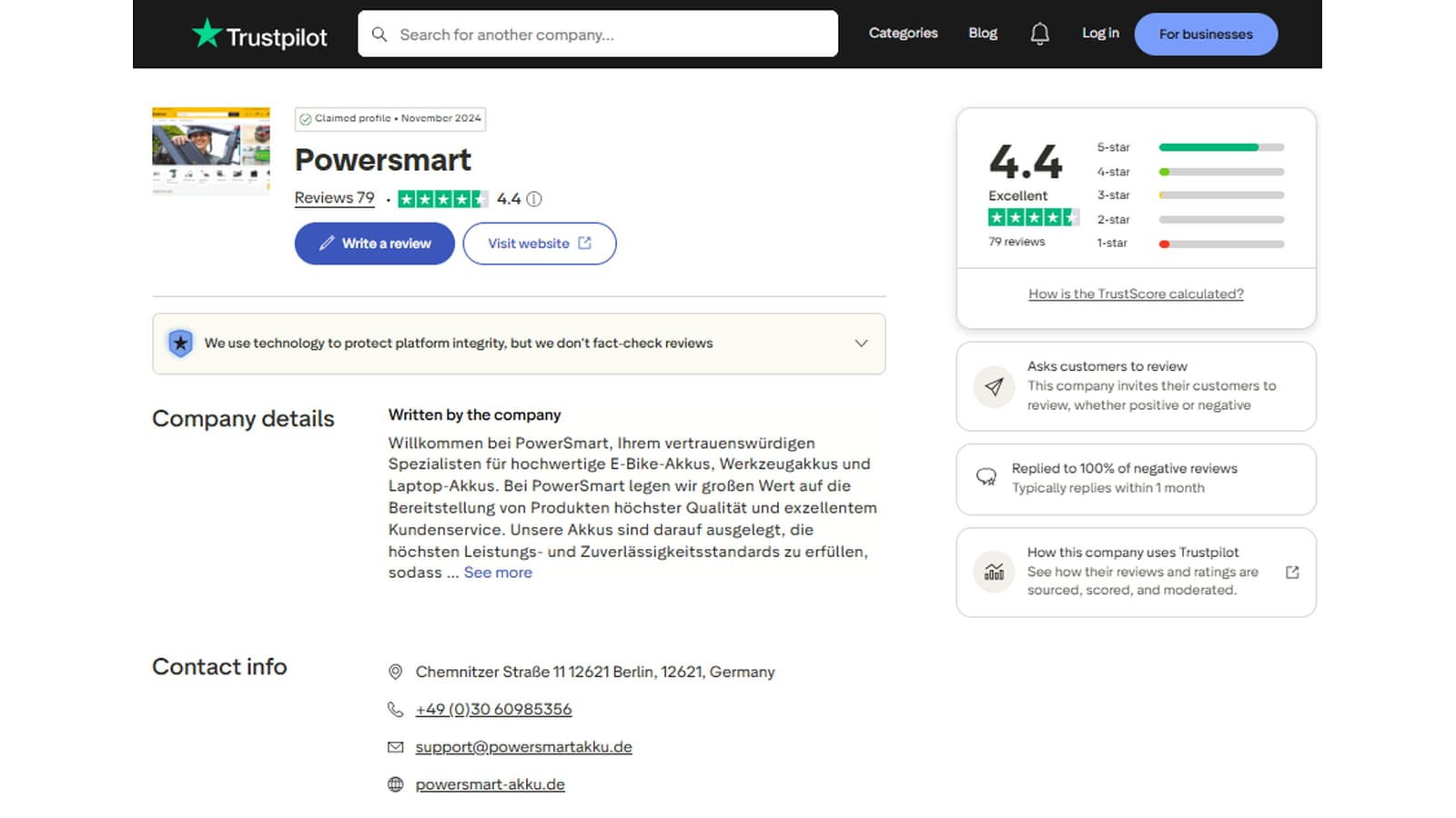 PowerSmartakku Trustpilot Rating Proof PowerSmartakku Trustpilot profile proof showing a 4.4 out of 5 rating from 79 customer reviews