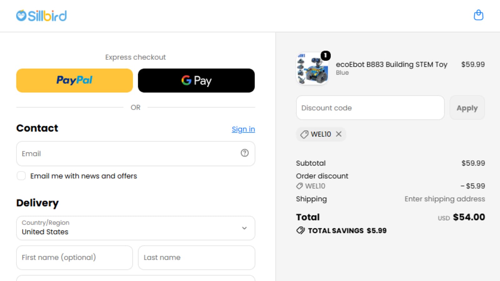 WEL10 checkout proof for ecoEbot B883