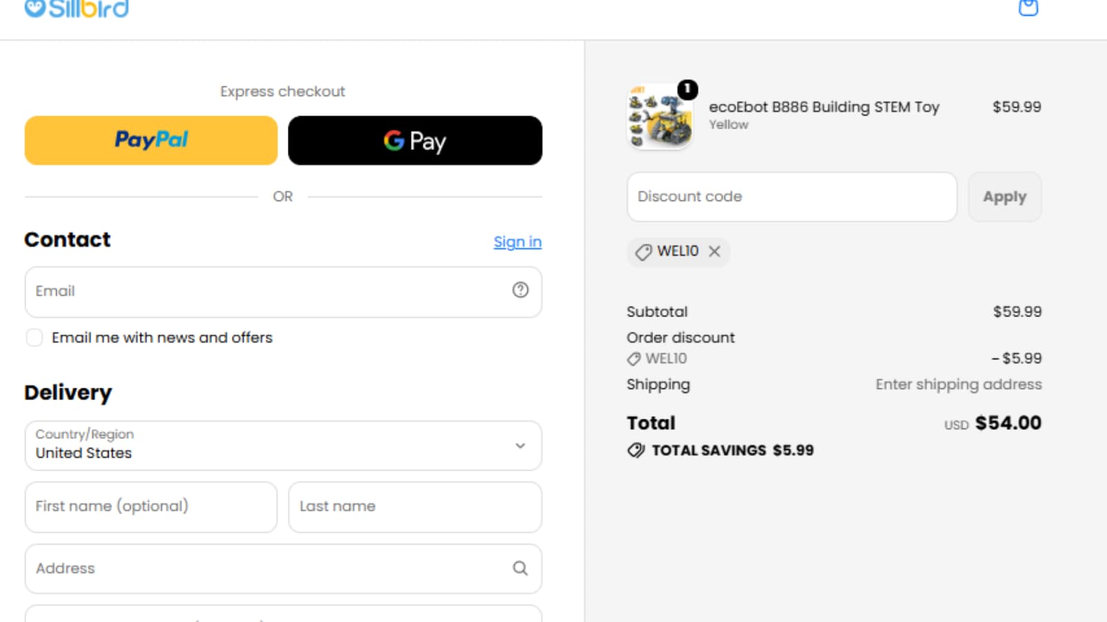 WEL10 checkout proof for ecoEbot B886