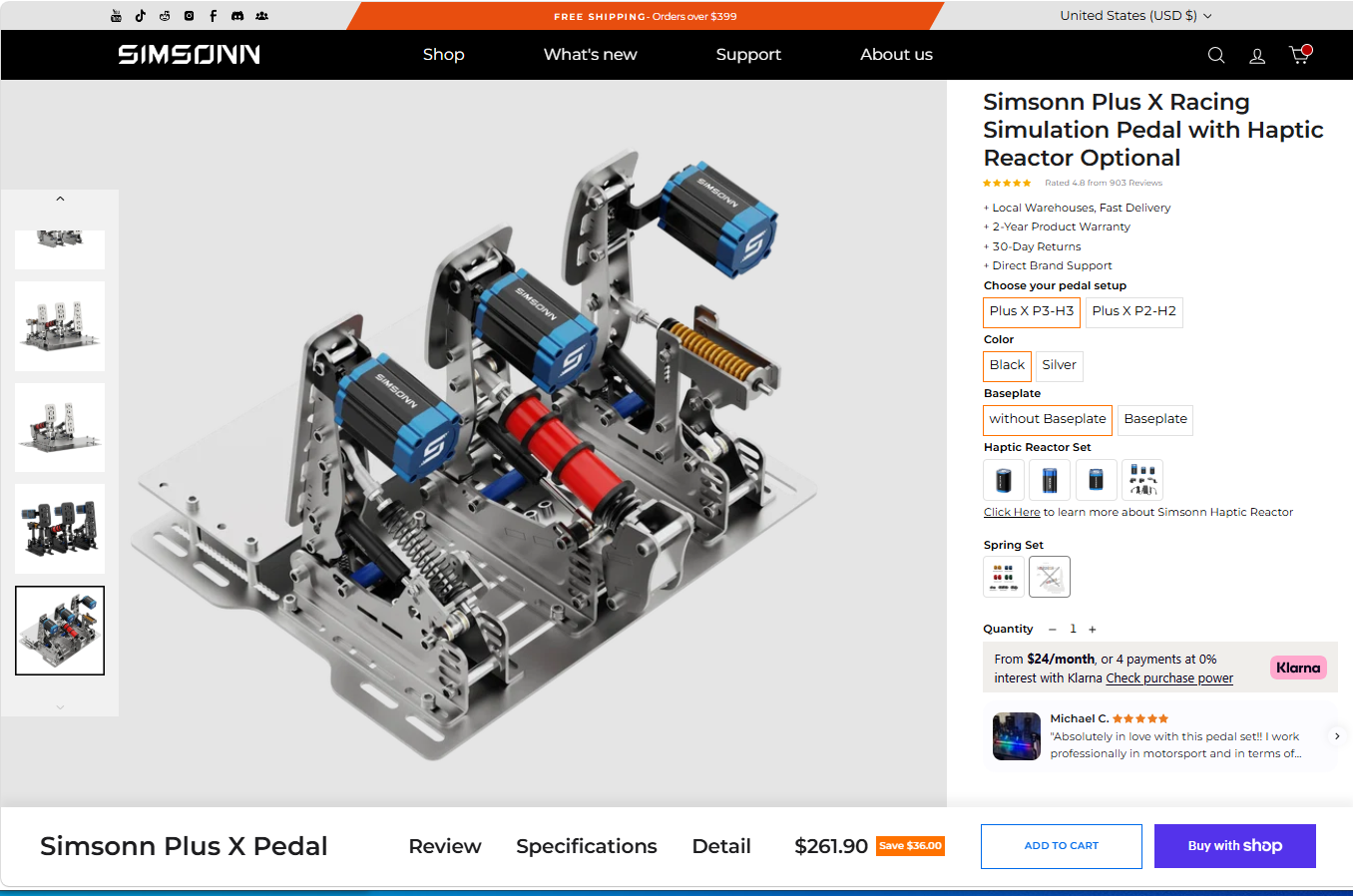 Simsonn Plus X Racing Simulation Pedal with Haptic Reactor Optional.png