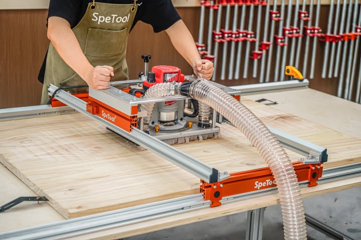 SpeTool slab flattening mill in use on a large woodworking project