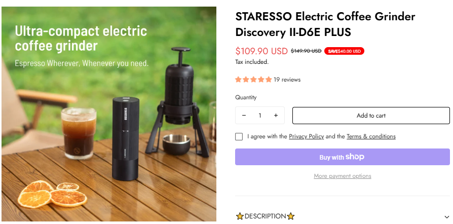 STARESSO Electric Coffee Grinder Discovery II-D6E PLUS