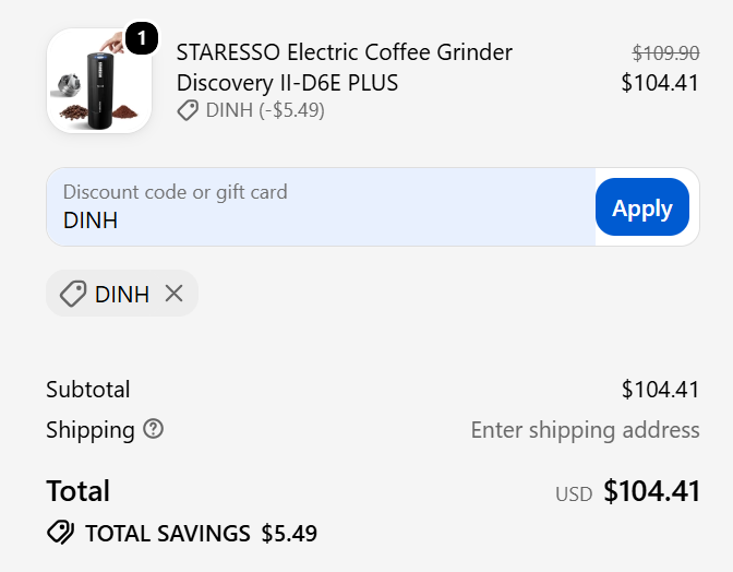code DINH  5% Off_STARESSO Electric Coffee Grinder Discovery II-D6E PLUS