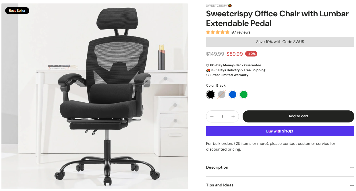 Sweetcrispy Office Chair with Lumbar Extendable Pedal