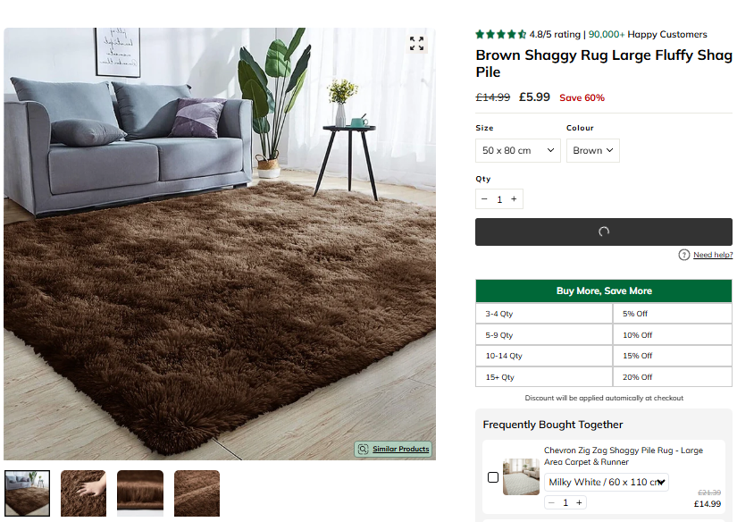 Brown Large Fluffy Shag Pile Rug sale