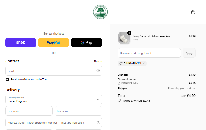 DINHNGUYEN checkout proof on Ivory Satin Silk Pillowcases Pair